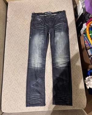 Affliction Gage Faded Black Whiskered Straight Leg Jeans Size 32